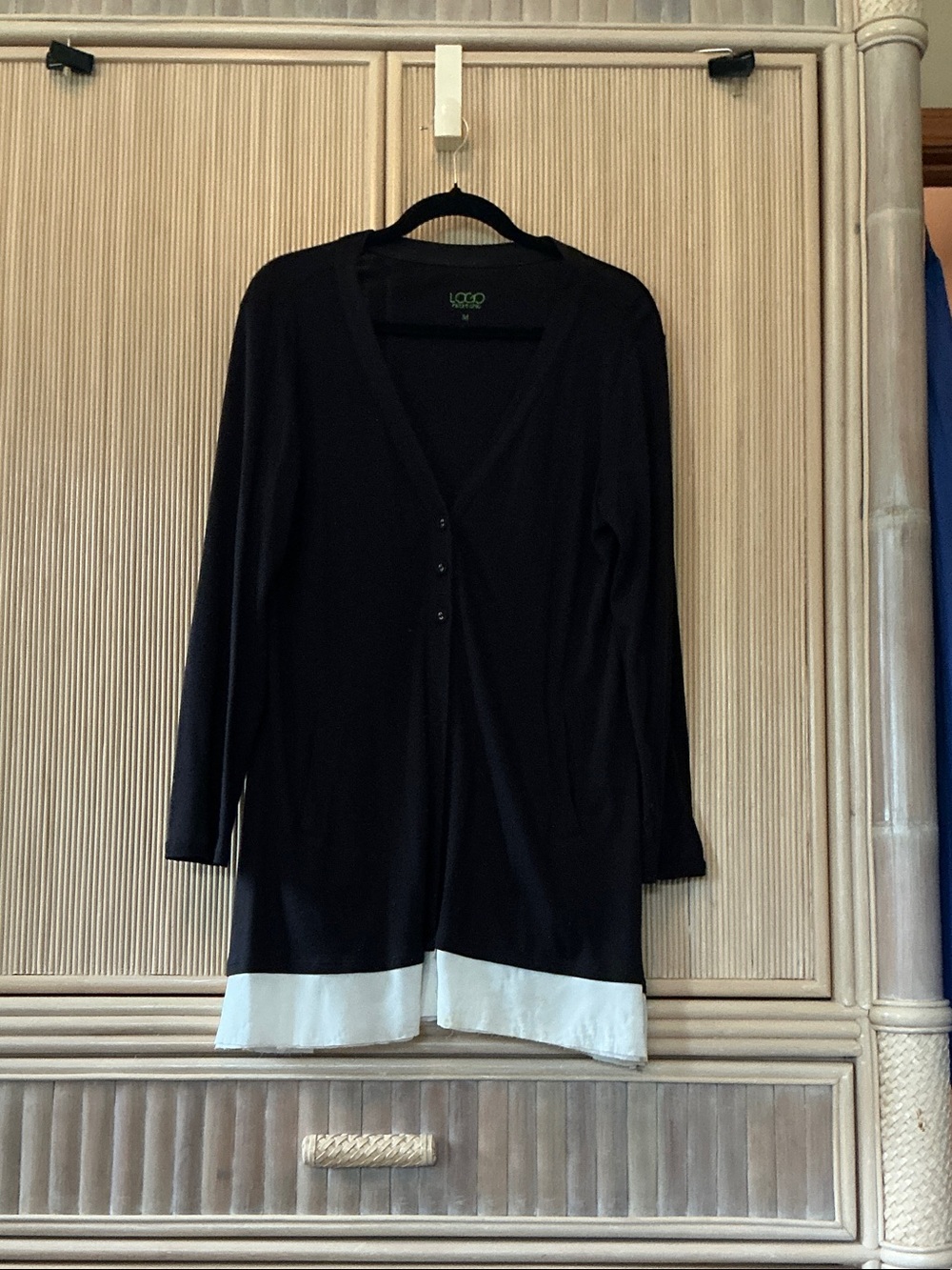 LOGO by Lori Goldstein Black Cardigan with White Hem